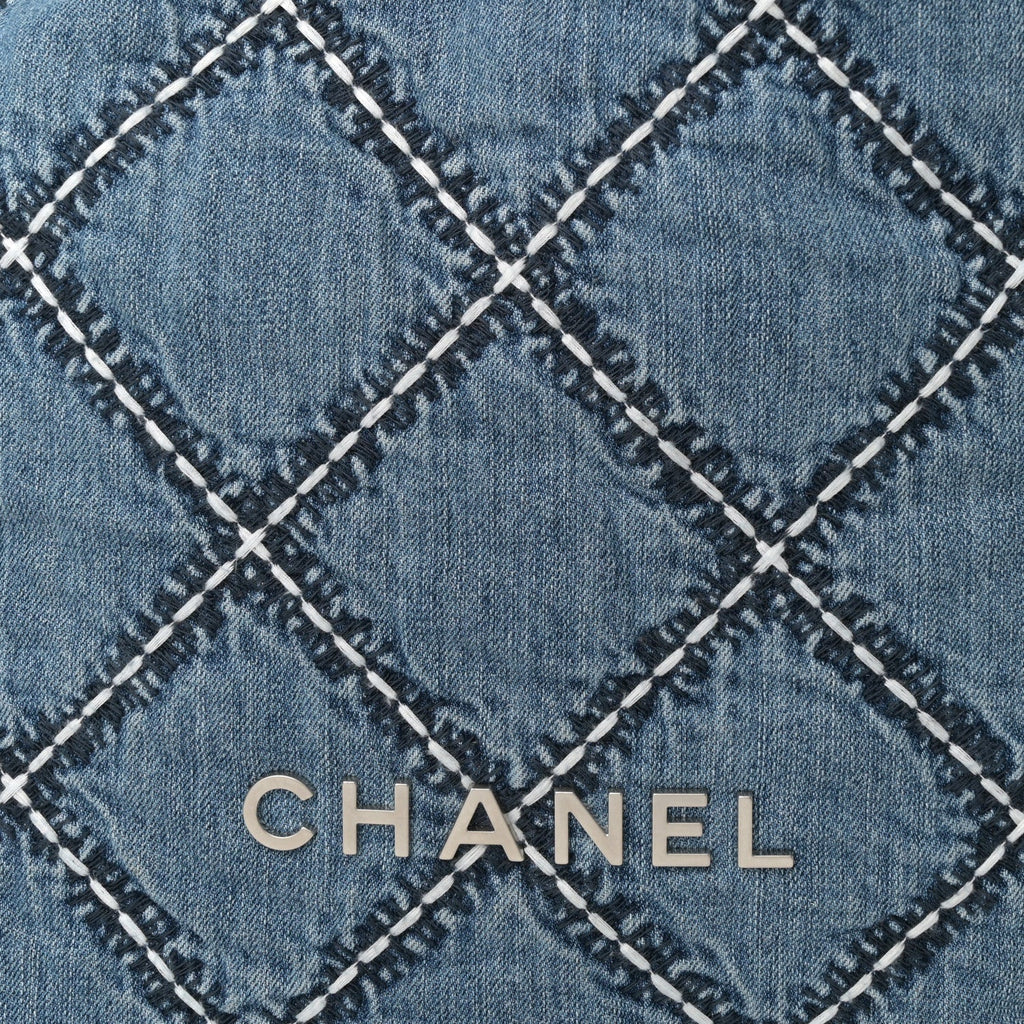 Denim Quilted Stitched Small Chanel 22 Blue