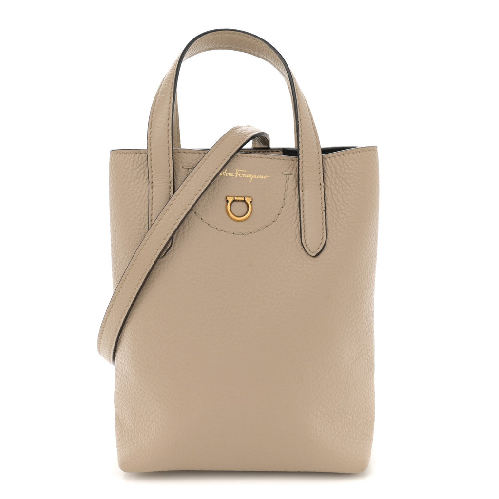 Tumbled Calfskin Gancini Mini Bag Beige