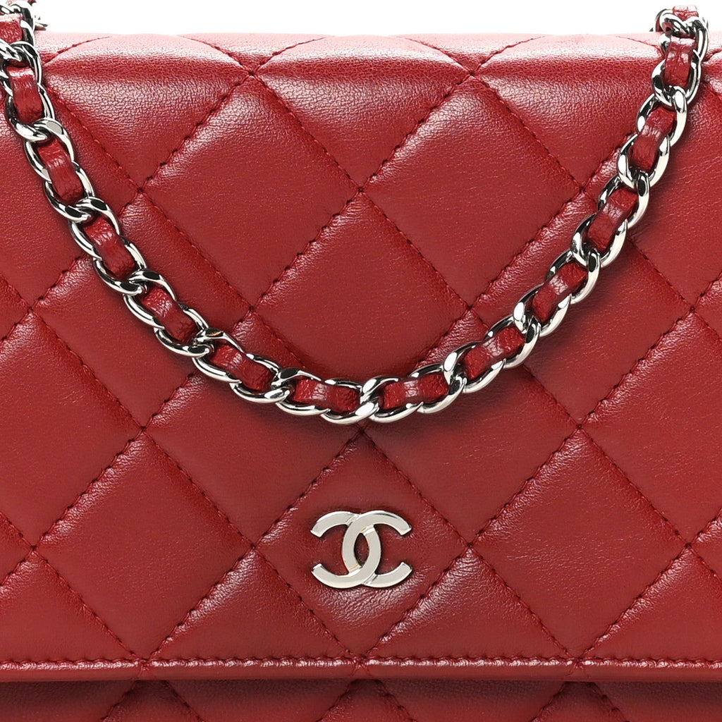 Lambskin Quilted Wallet On Chain WOC Red
