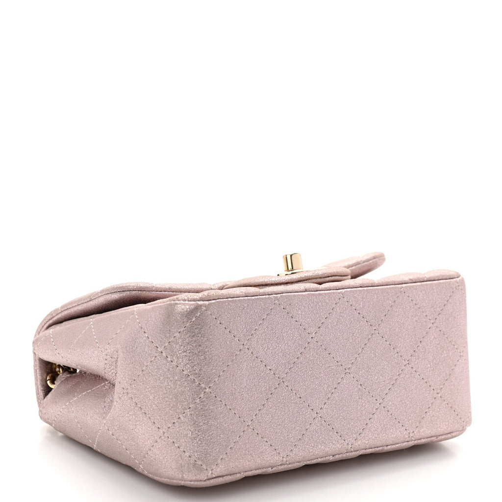 Metallic Lambskin Quilted Mini Square Flap Pink