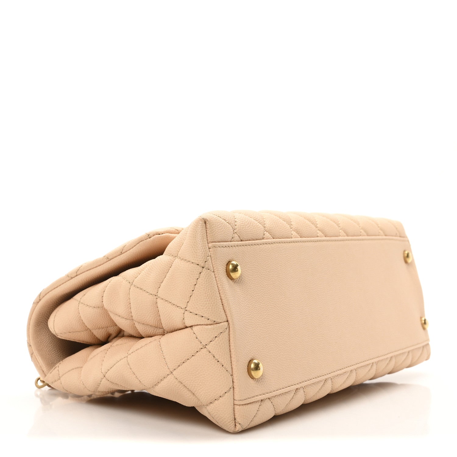Caviar Quilted Small Coco Handle Flap Beige