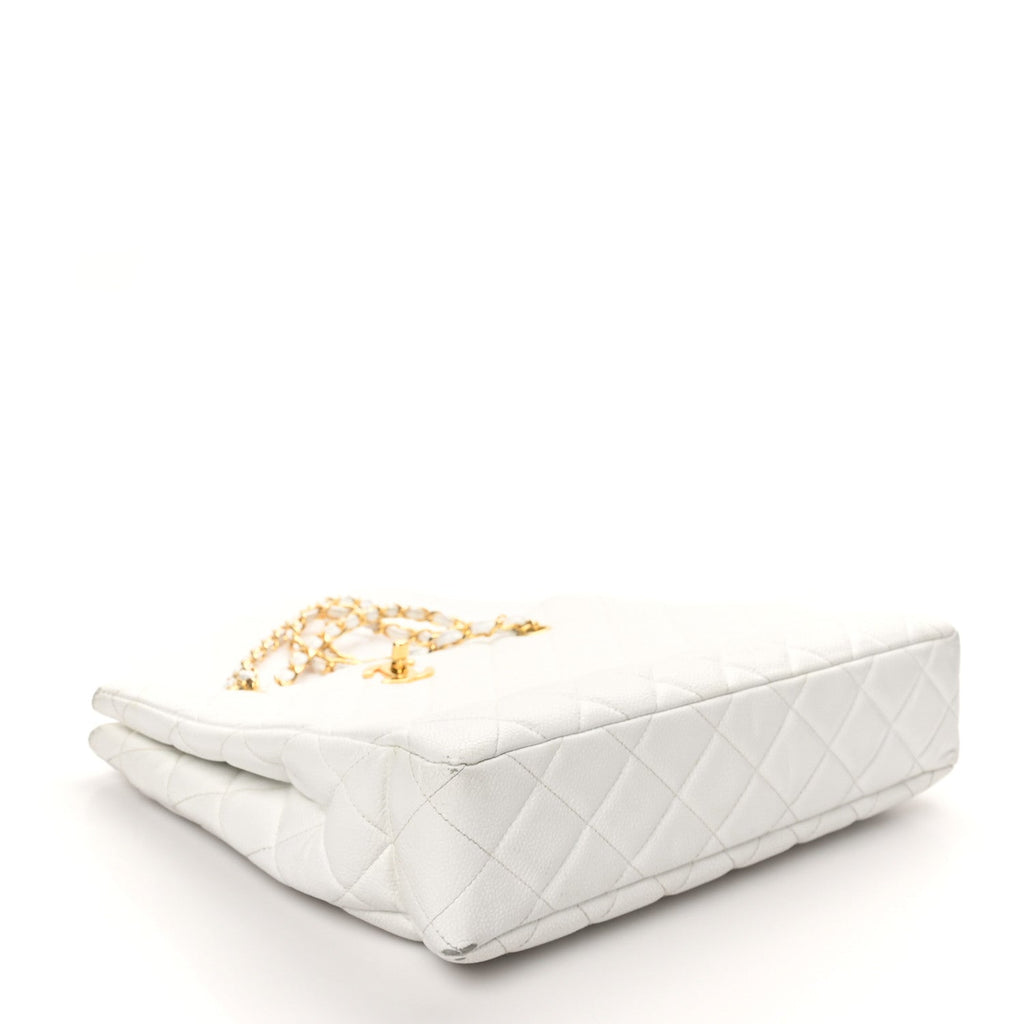Caviar Quilted Shopper Tote White