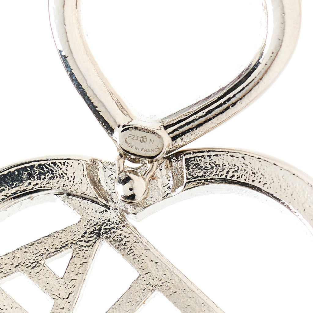 Crystal Metal CC Heart Drop Earrings Silver