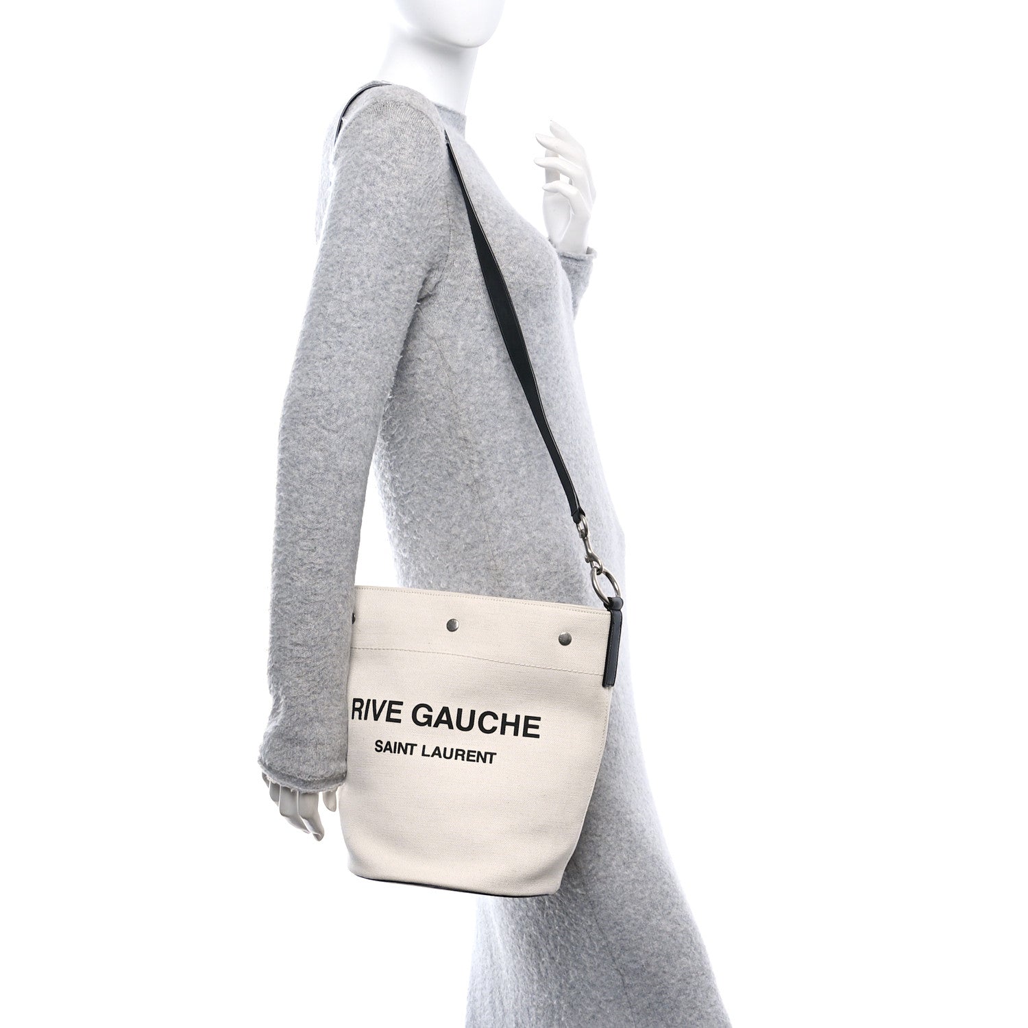 Linen Calfskin Rive Gauche Bucket Bag Greggio Natural