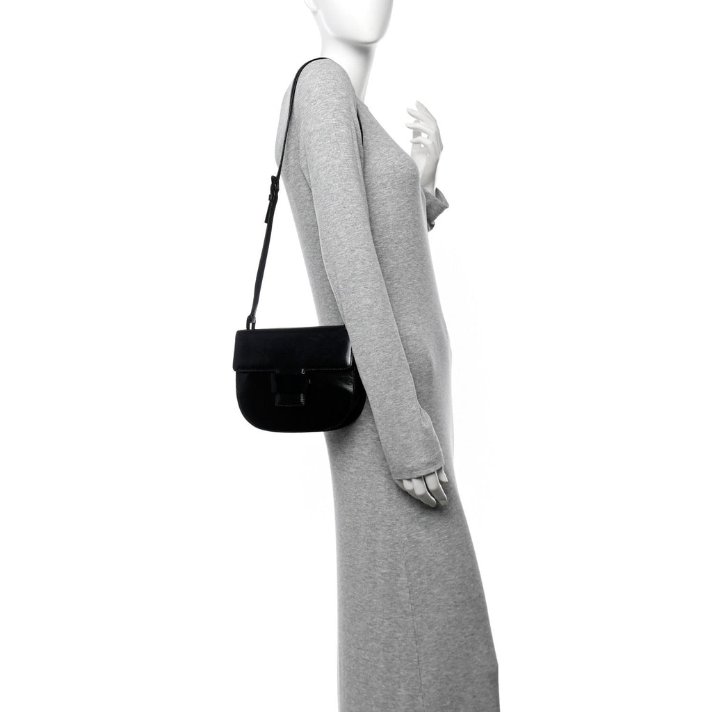 Spazzolato Fliplock Flap Shoulder Bag  Black