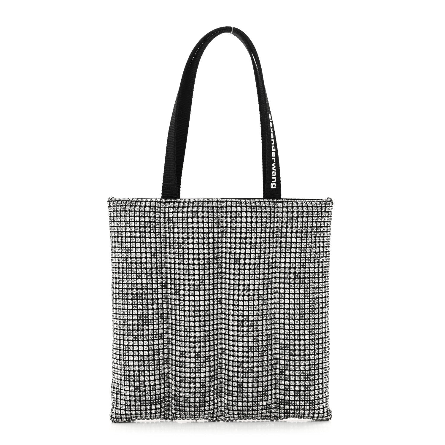 Mesh Crystal Rhinestone Quilted Heiress Tote Black White