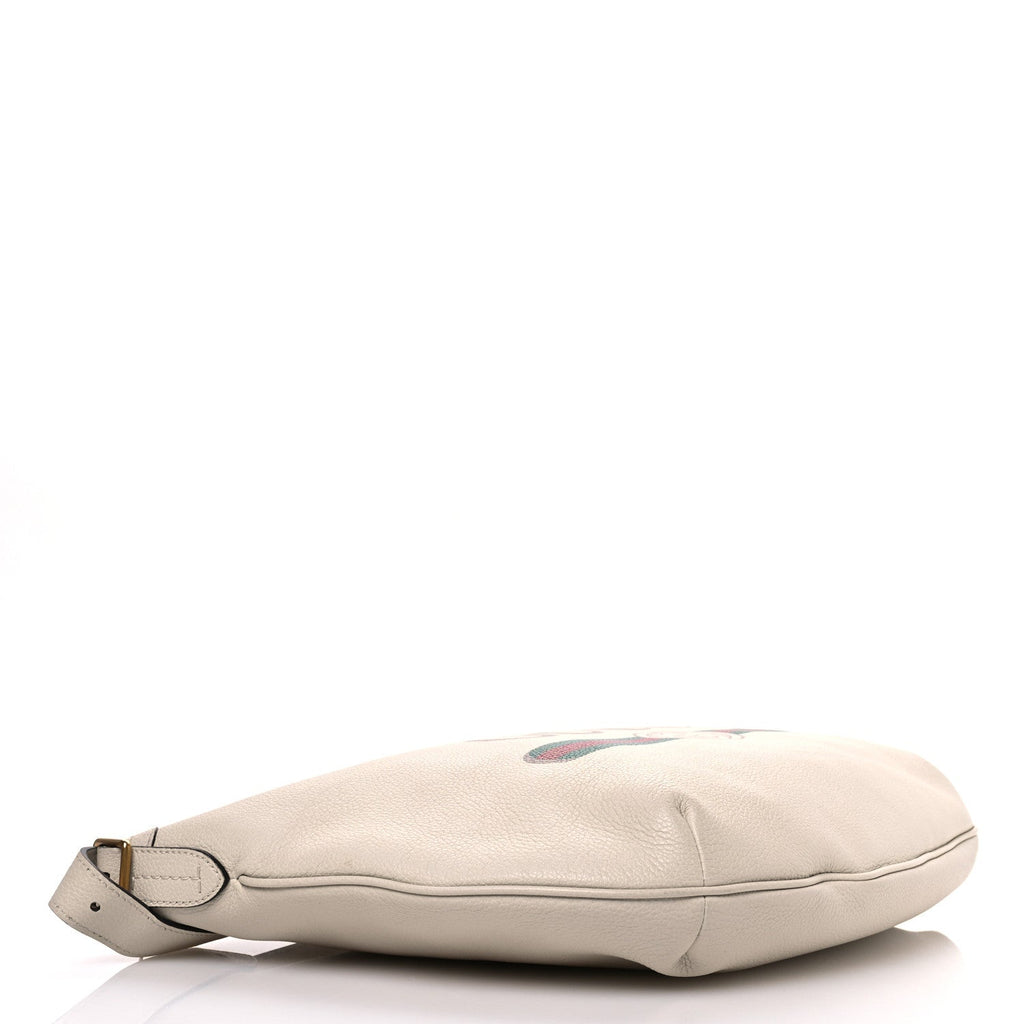 Grained Calfskin Logo Half Moon Hobo White