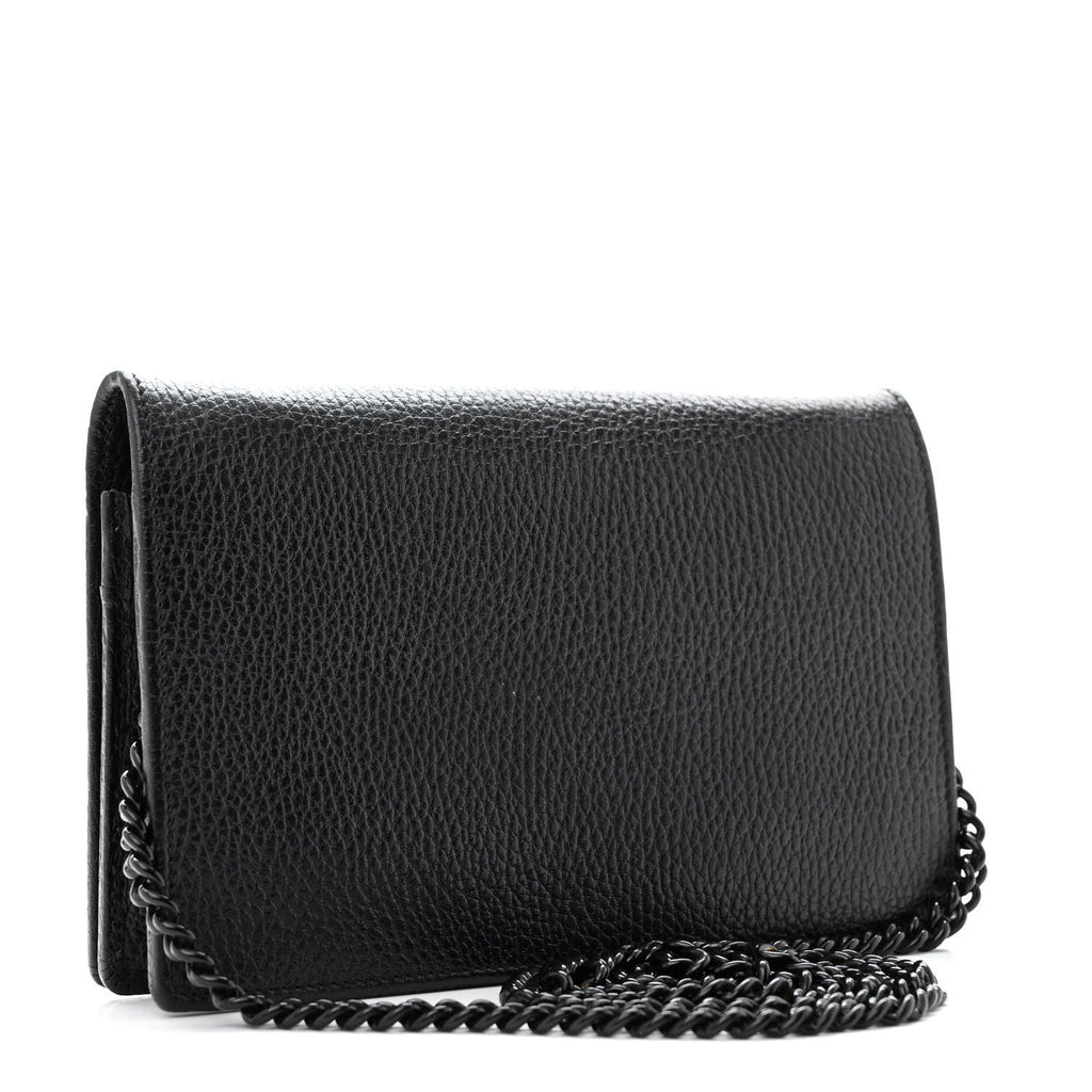 Dollar Calfskin Enamel Monochrome Mini GG Marmont Chain Wallet Black