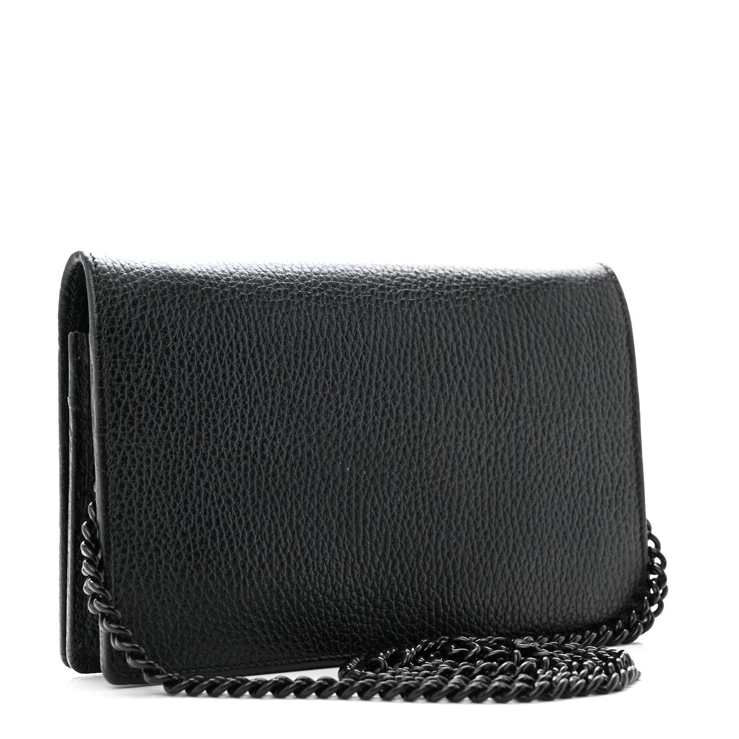 Dollar Calfskin Enamel Monochrome Mini GG Marmont Chain Wallet Black