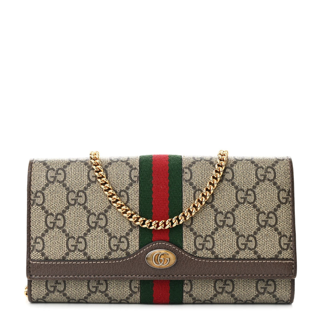 GG Supreme Monogram Web Ophidia Wallet On Chain Brown