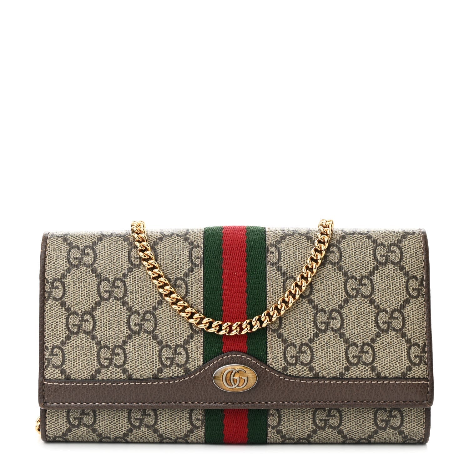 GG Supreme Monogram Web Ophidia Wallet On Chain Brown