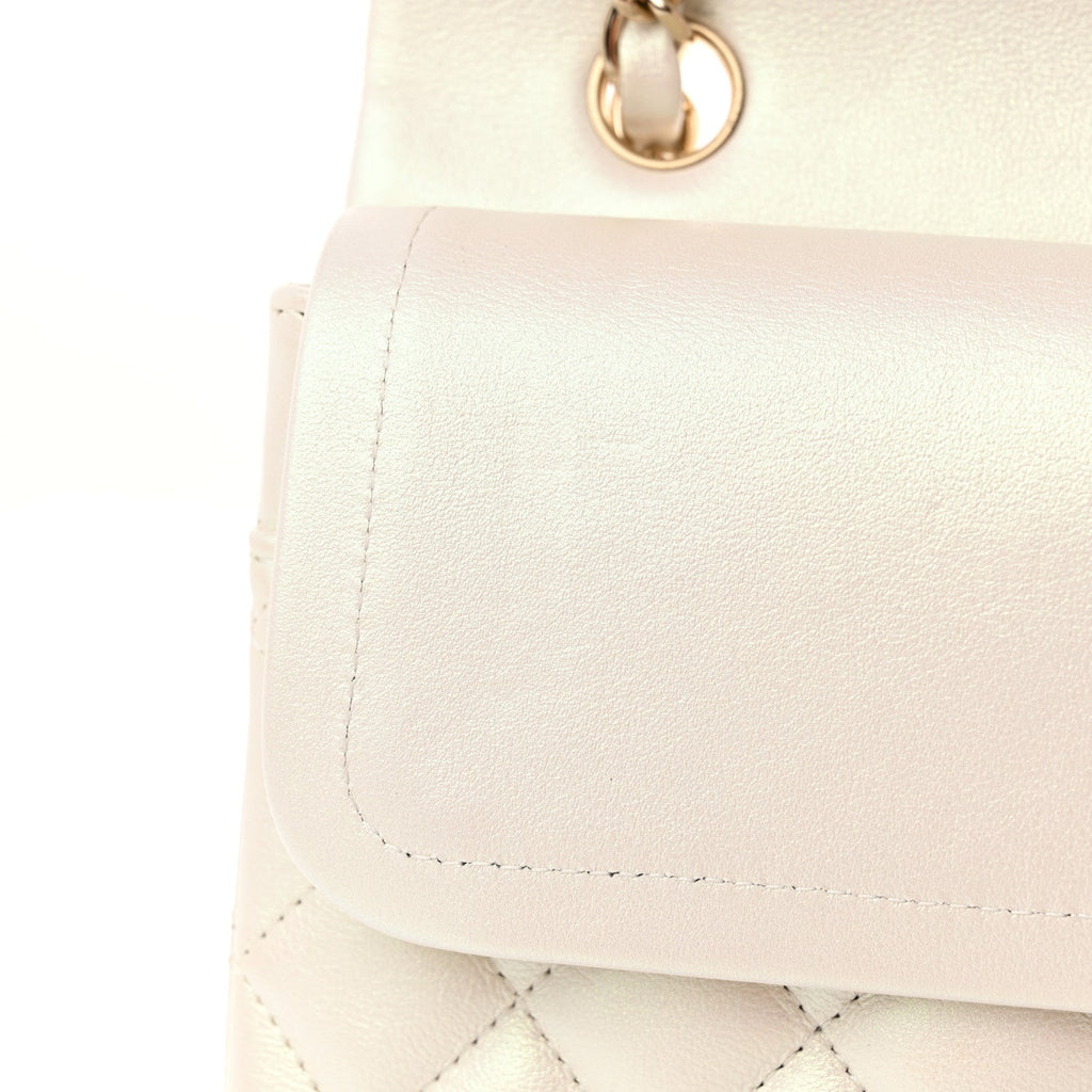 Iridescent Calfskin Quilted Medium Double Flap White