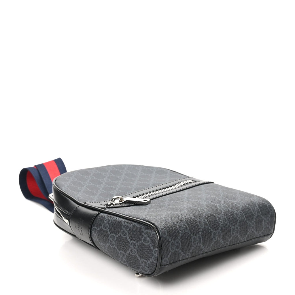 GG Supreme Monogram Calfskin Web Sling Backpack Black Grey