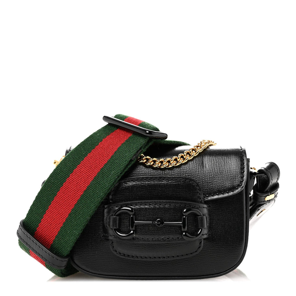 Azalea Calfskin Web Horsebit 1955 Wallet On Strap Black