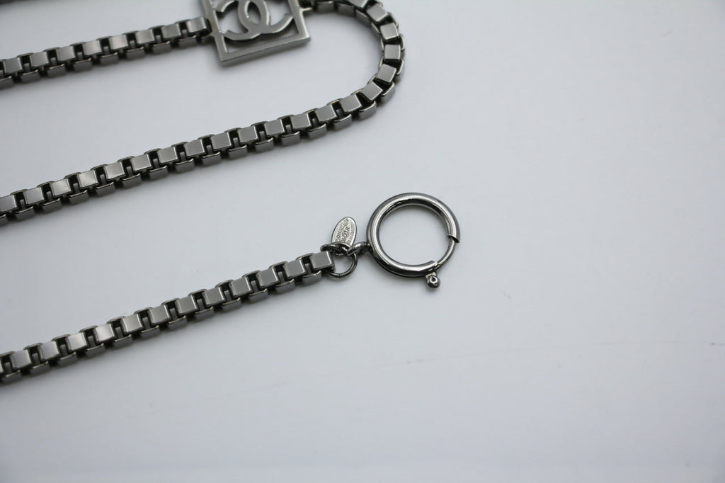 Chanel Vintage 06A Metal Four CC Silver Square Buckle Waist Chain 97CM