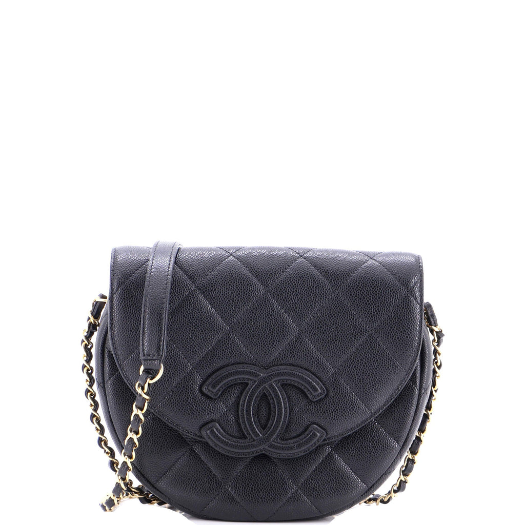 Timeless CC Curved Flap Messenger Bag Quilted Caviar Small