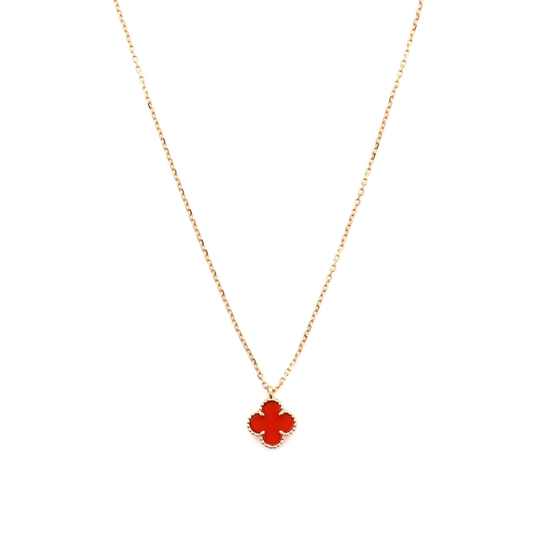 Sweet Alhambra Pendant Necklace 18K Rose Gold and Carnelian