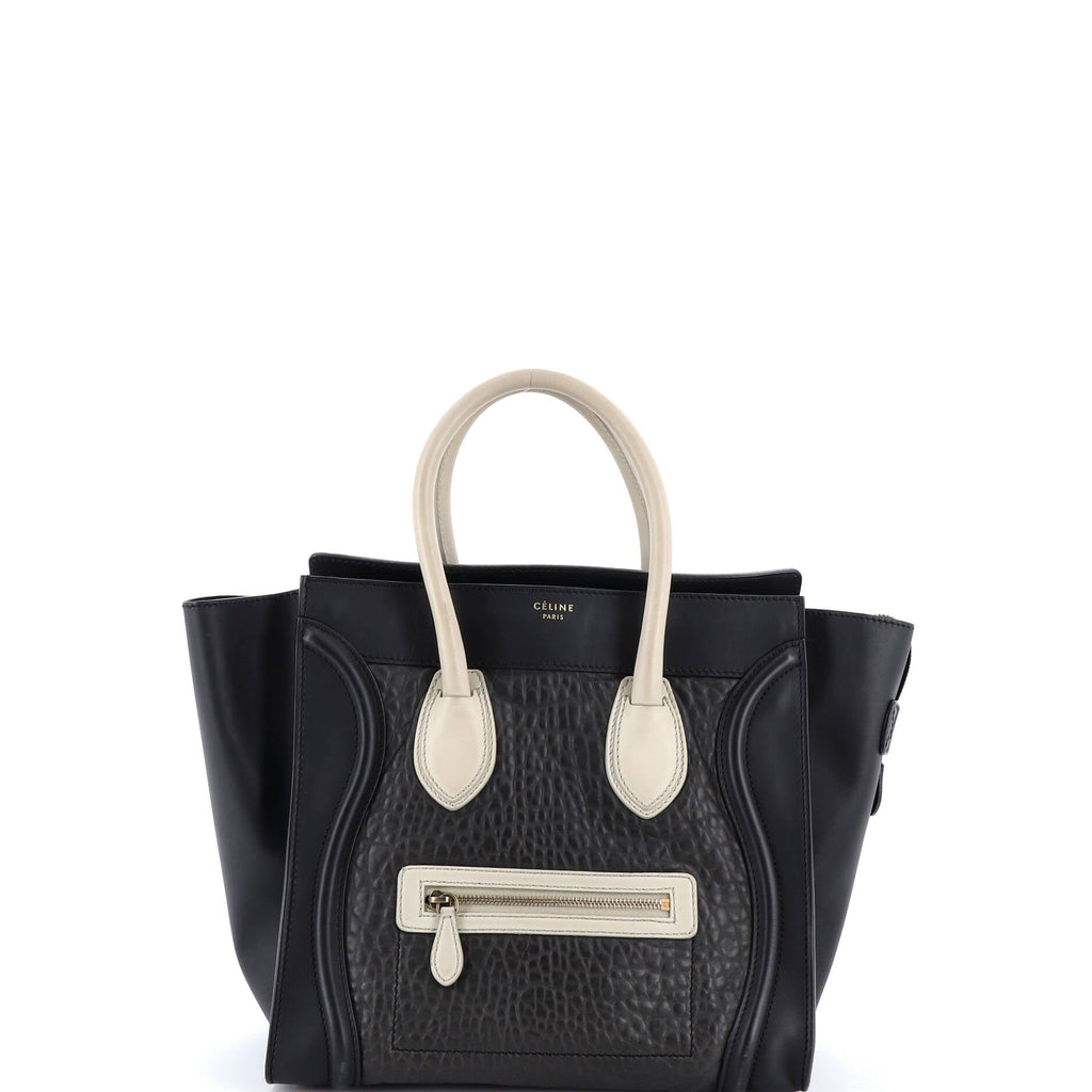 Bicolor Luggage Bag Crocodile Embossed Leather Mini