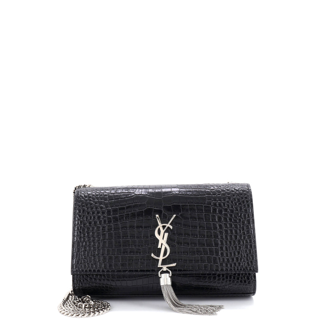 Classic Monogram Tassel Crossbody Bag Crocodile Embossed Leather Medium