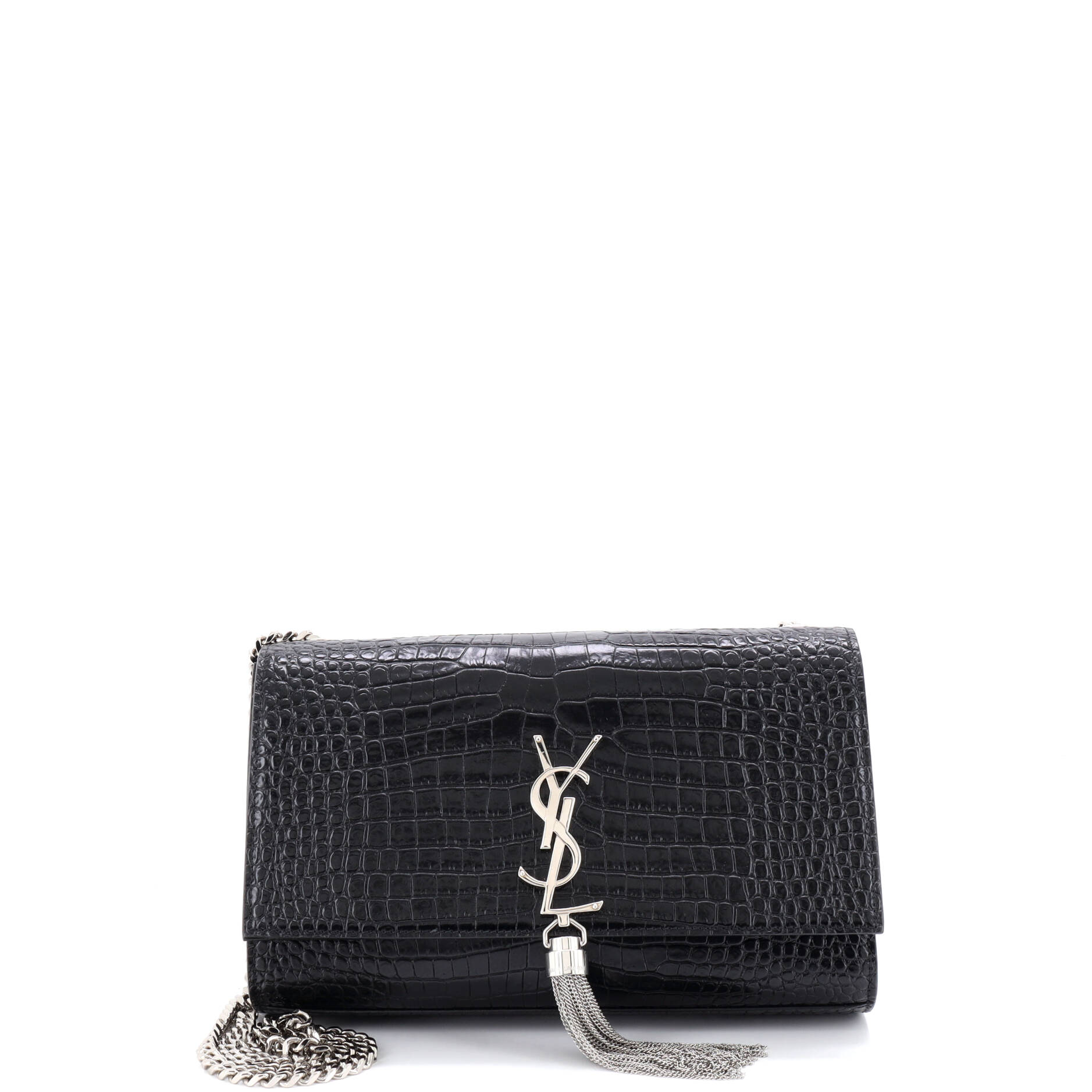 Classic Monogram Tassel Crossbody Bag Crocodile Embossed Leather Medium
