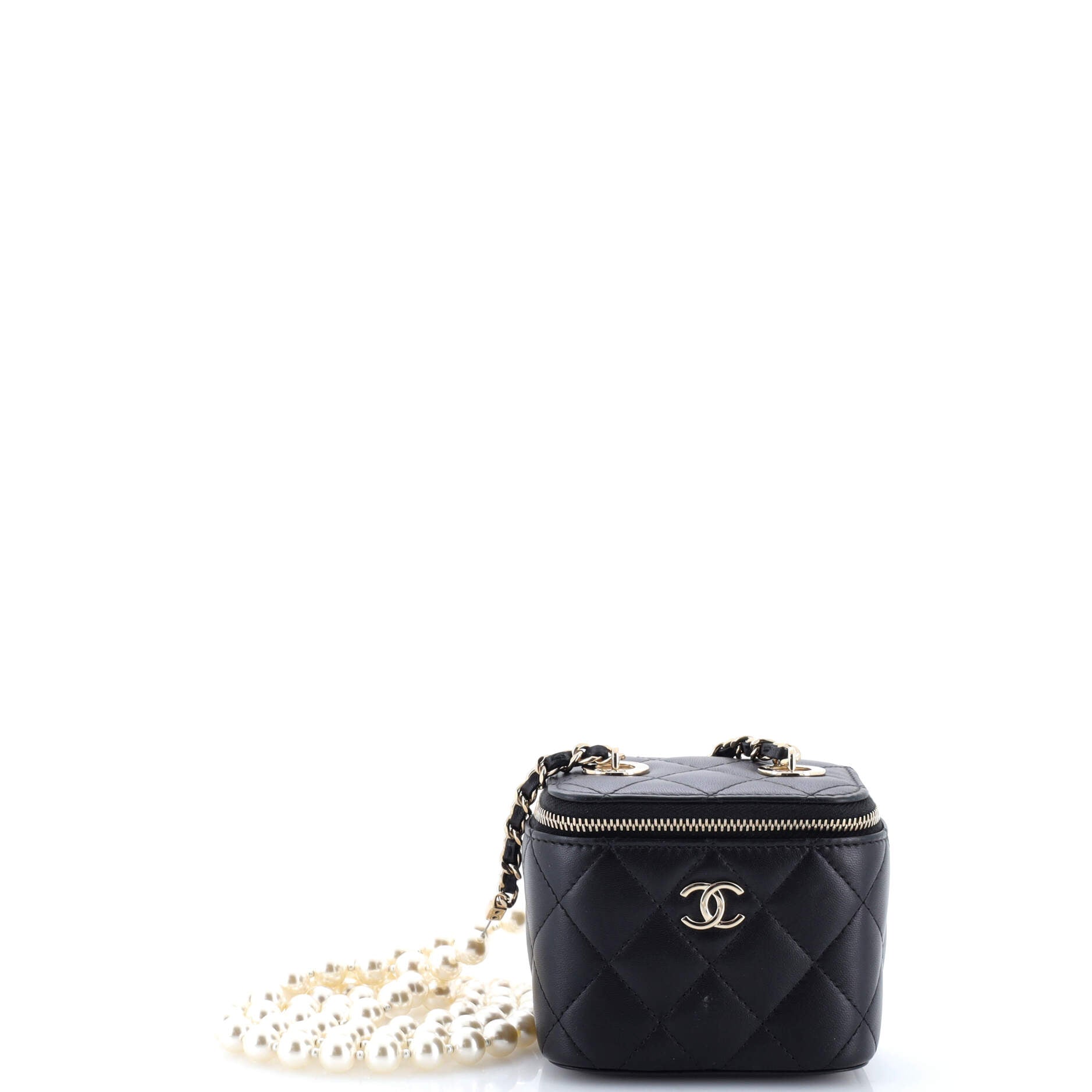 Vanity Case with Pearl Chain Quilted Lambskin Mini