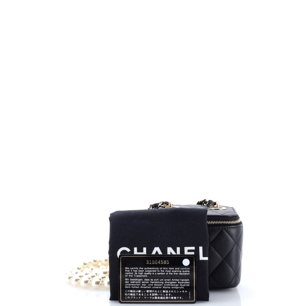 Vanity Case with Pearl Chain Quilted Lambskin Mini