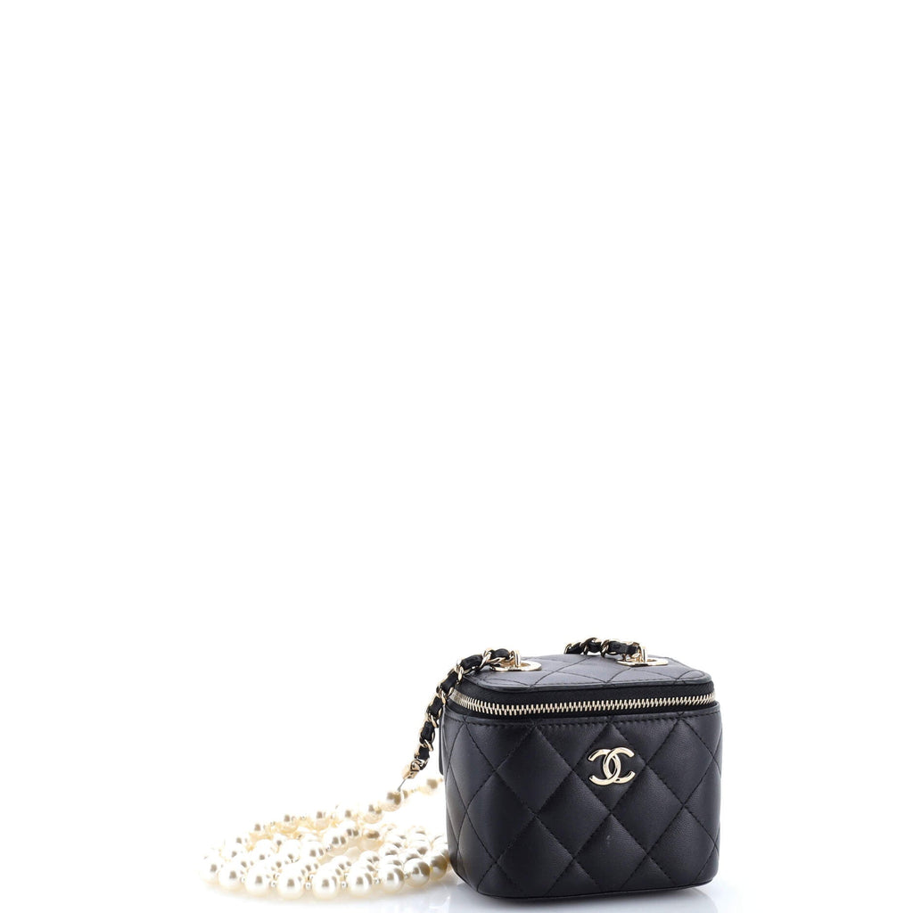 Vanity Case with Pearl Chain Quilted Lambskin Mini
