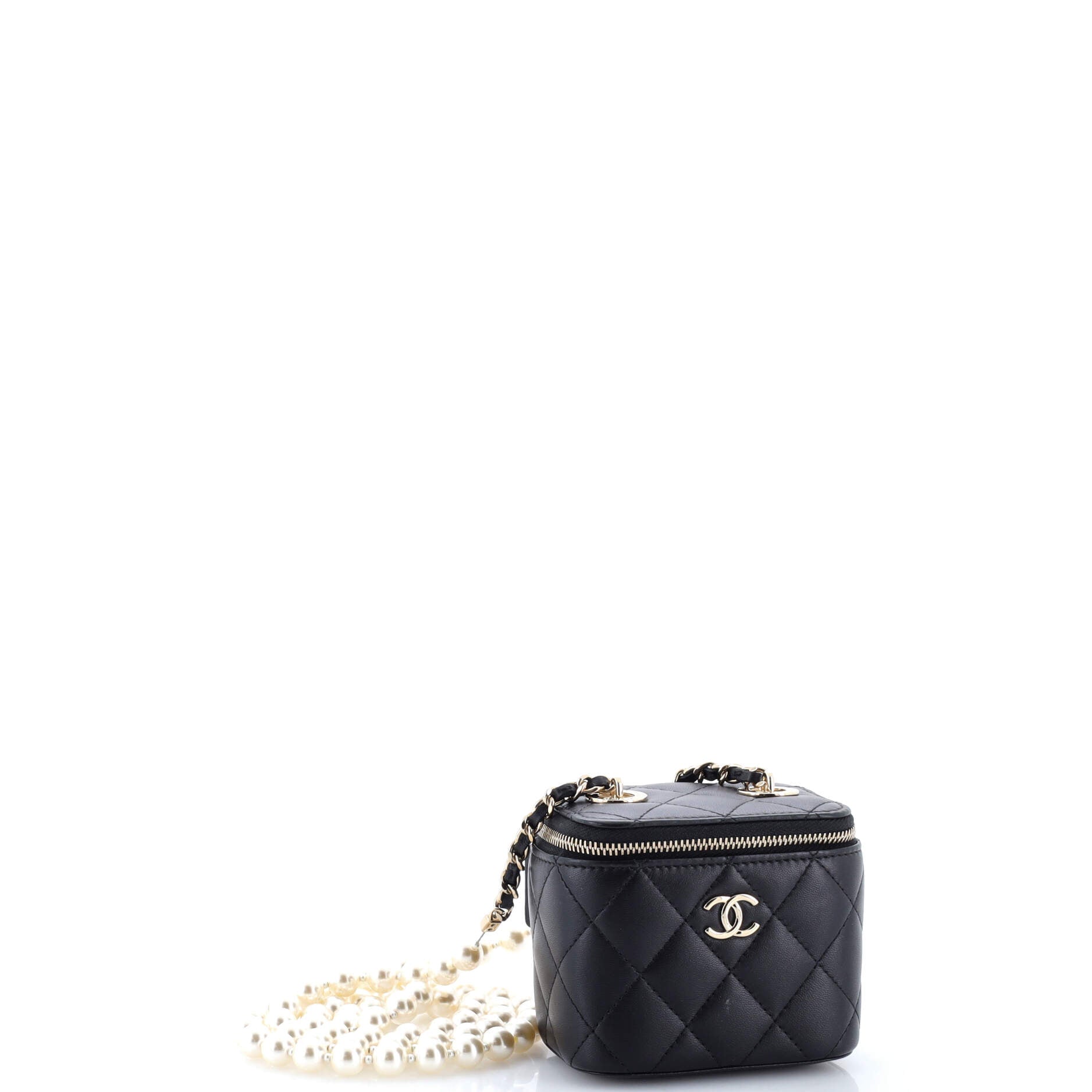 Vanity Case with Pearl Chain Quilted Lambskin Mini