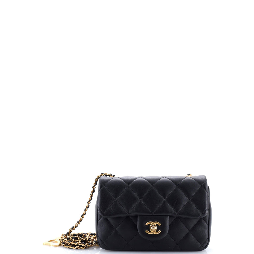 Heart Charms Flap Bag Quilted Lambskin Mini