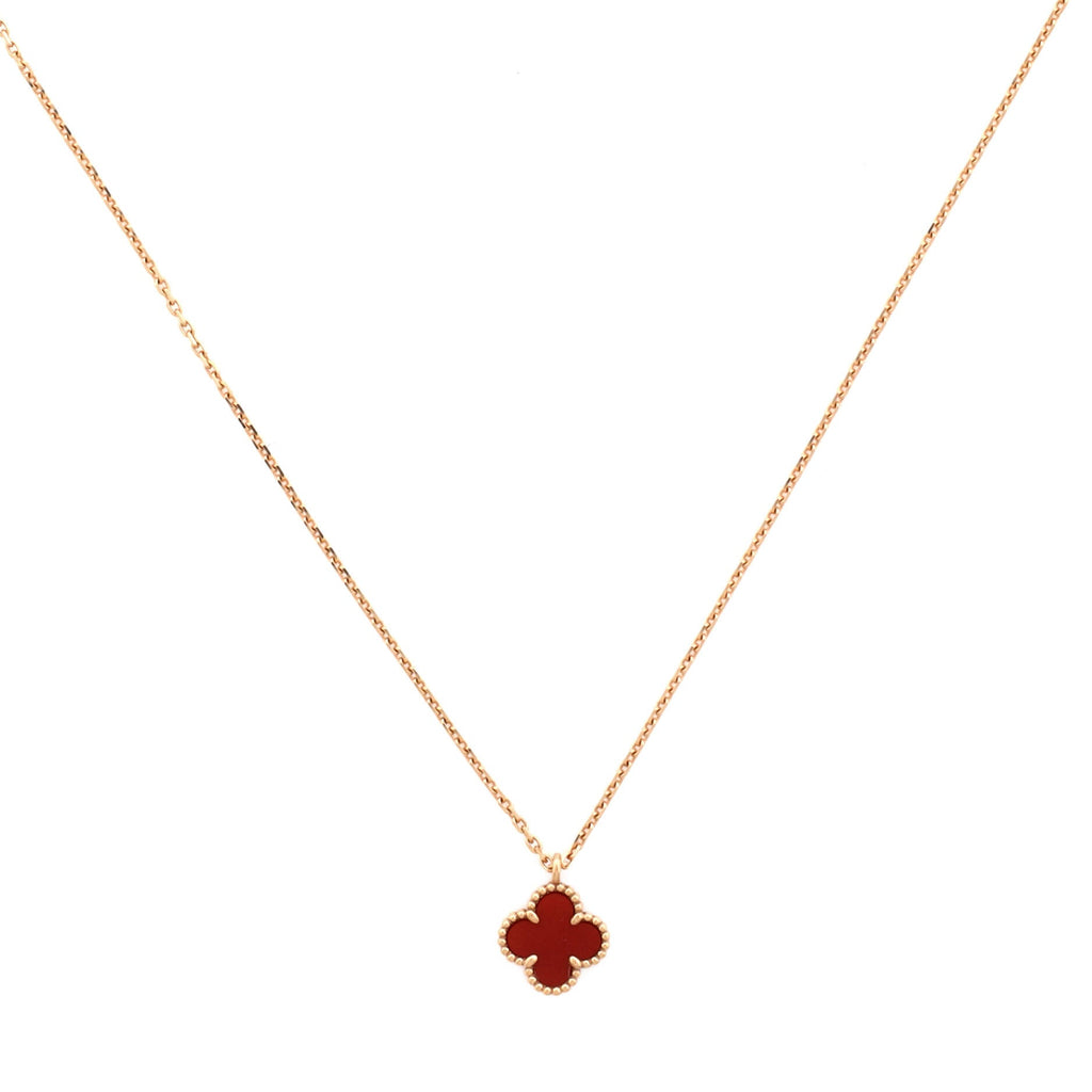 Sweet Alhambra Pendant Necklace 18K Rose Gold and Carnelian