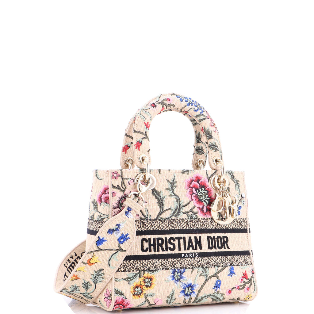 Lady D-Lite Bag Embroidered Raffia Medium
