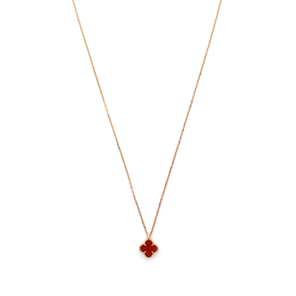 Sweet Alhambra Pendant Necklace 18K Rose Gold and Carnelian