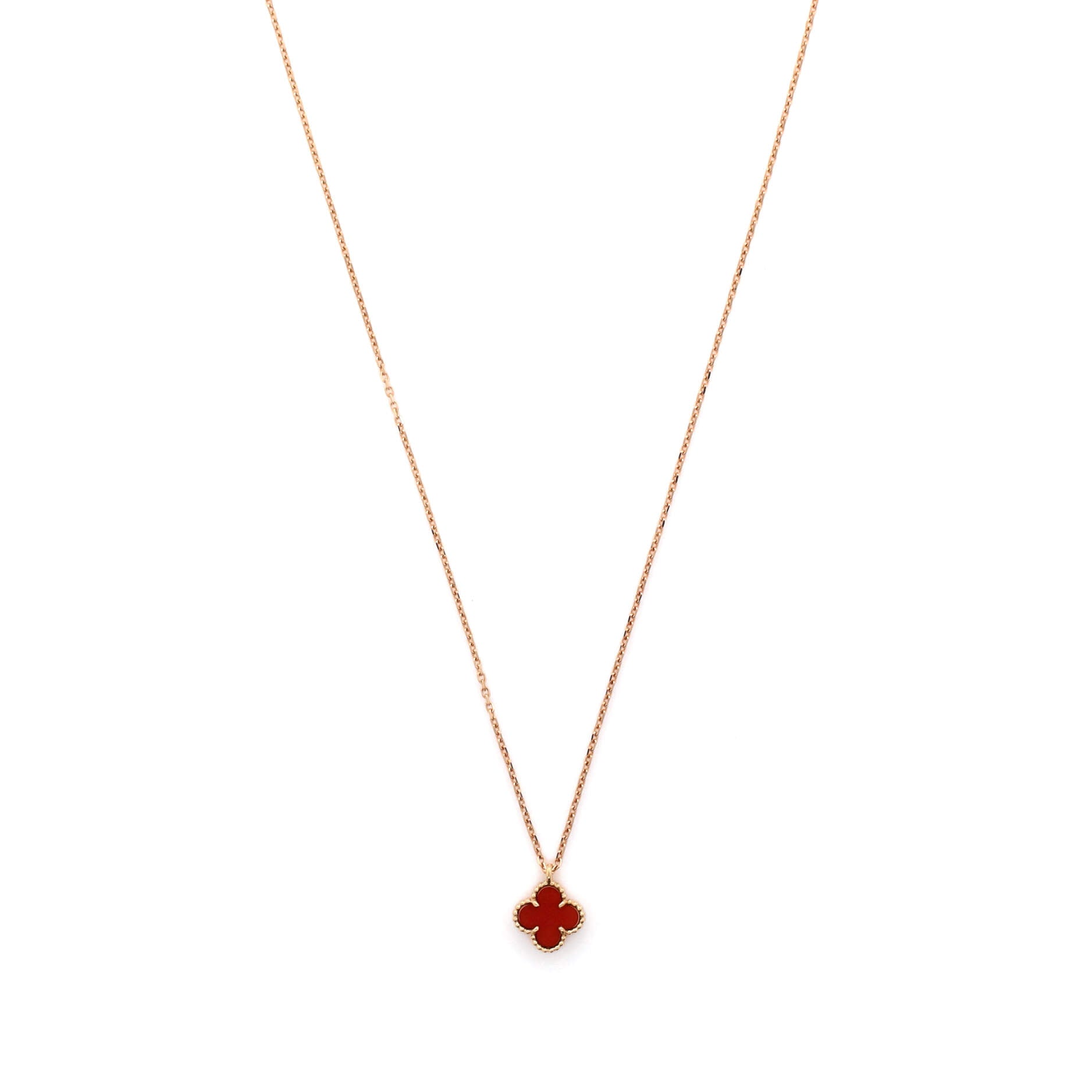 Sweet Alhambra Pendant Necklace 18K Rose Gold and Carnelian