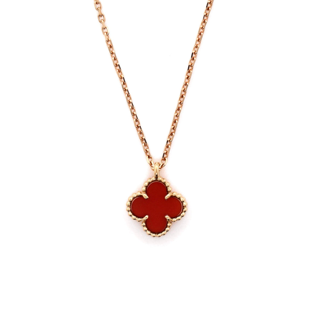 Sweet Alhambra Pendant Necklace 18K Rose Gold and Carnelian