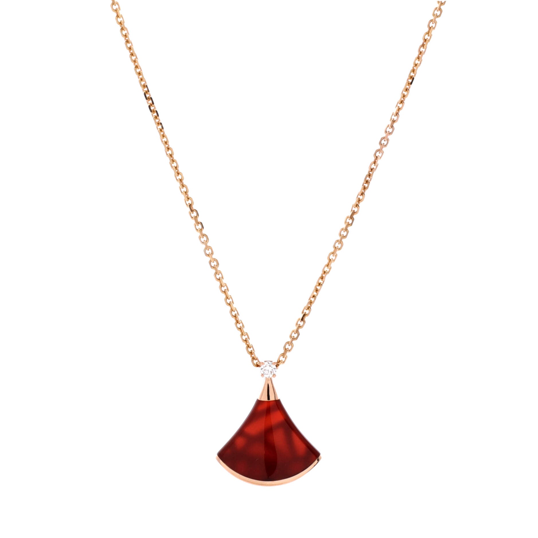 Divas' Dream Pendant Necklace 18K Rose Gold with Carnelian and Diamond Small