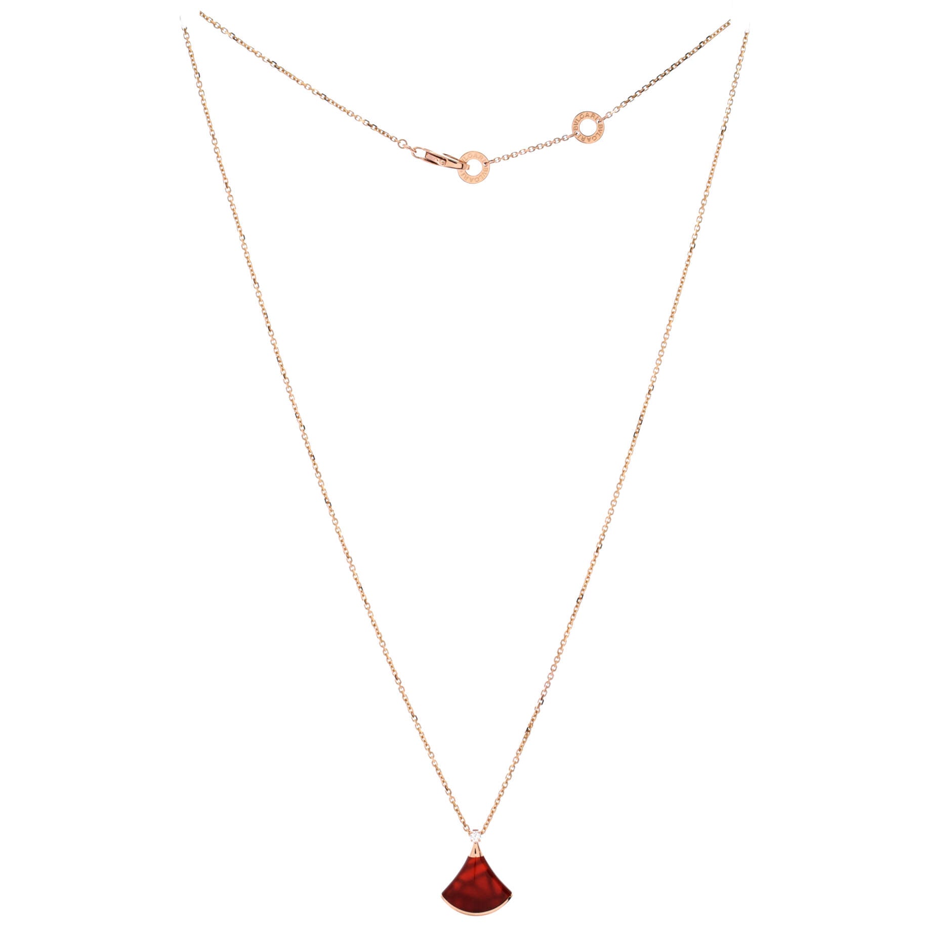 Divas' Dream Pendant Necklace 18K Rose Gold with Carnelian and Diamond Small