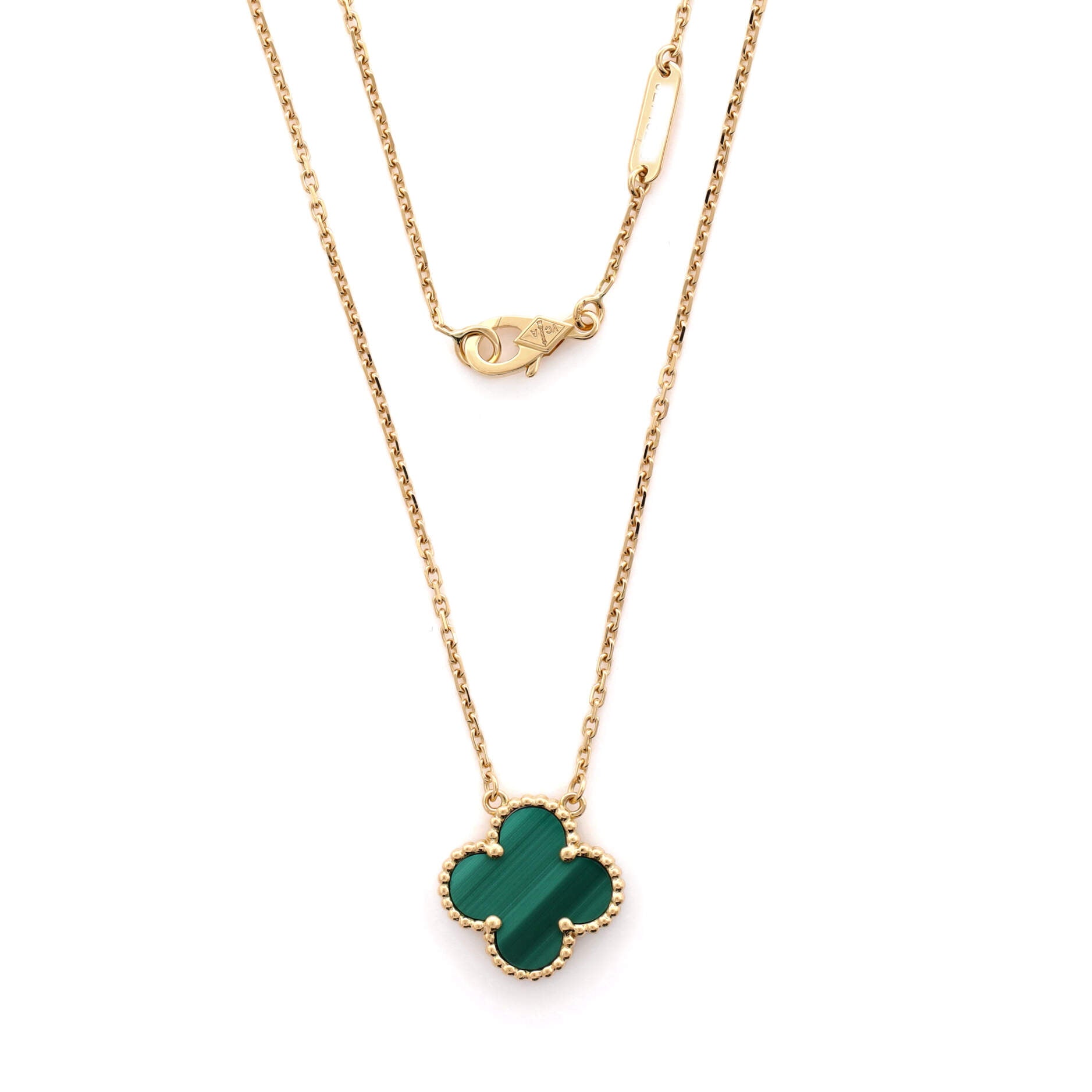 Vintage Alhambra Pendant Necklace 18K Yellow Gold and Malachite