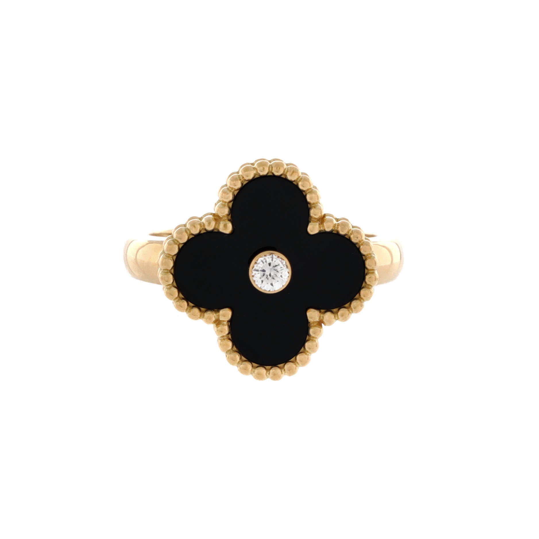 Vintage Alhambra Ring 18K Yellow Gold with Onyx and Diamond