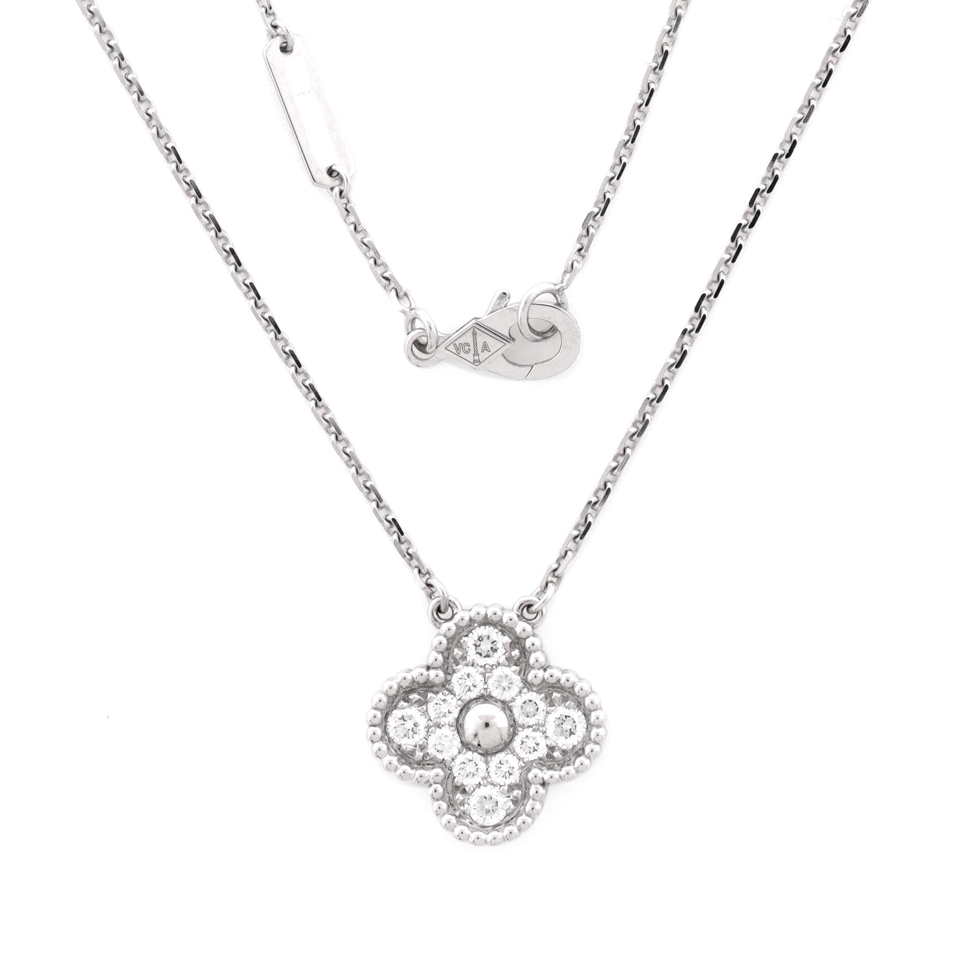 Vintage Alhambra Pendant Necklace 18K White Gold and Diamonds