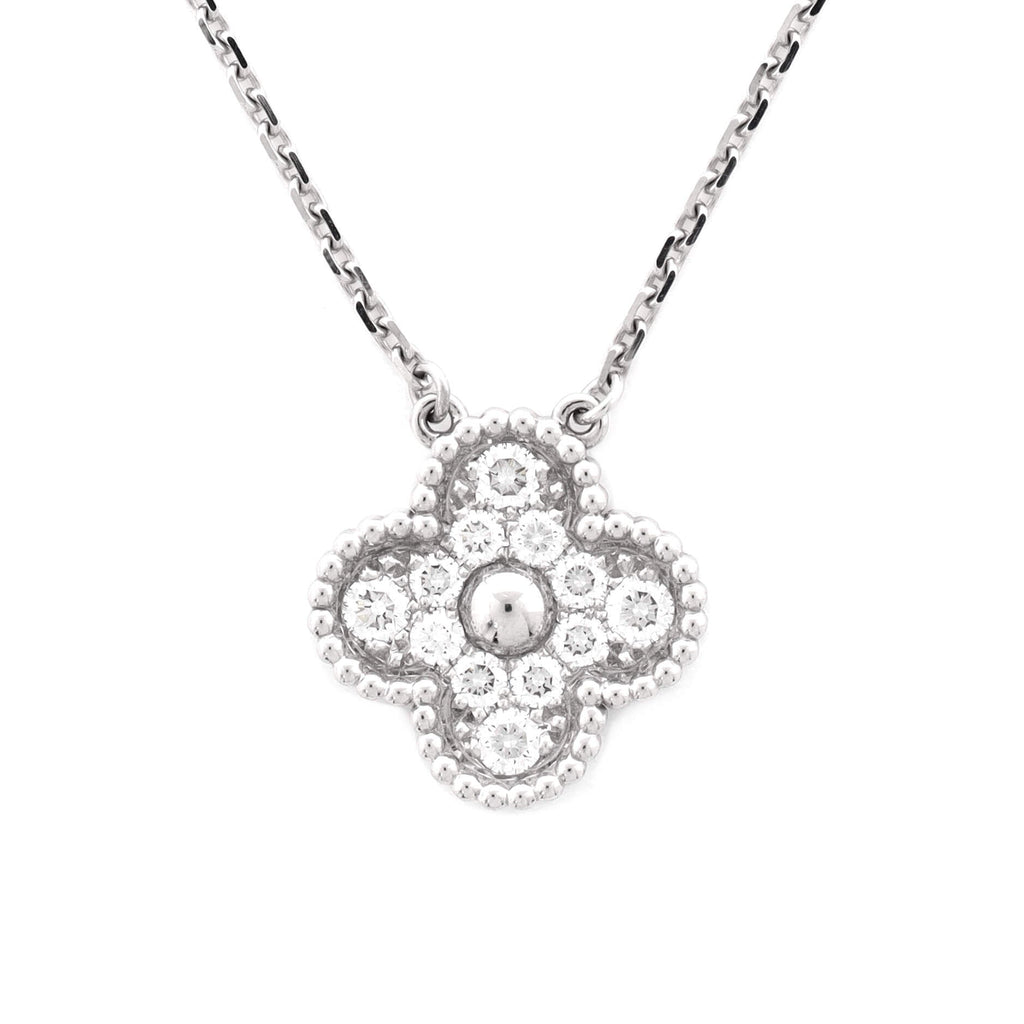 Vintage Alhambra Pendant Necklace 18K White Gold and Diamonds