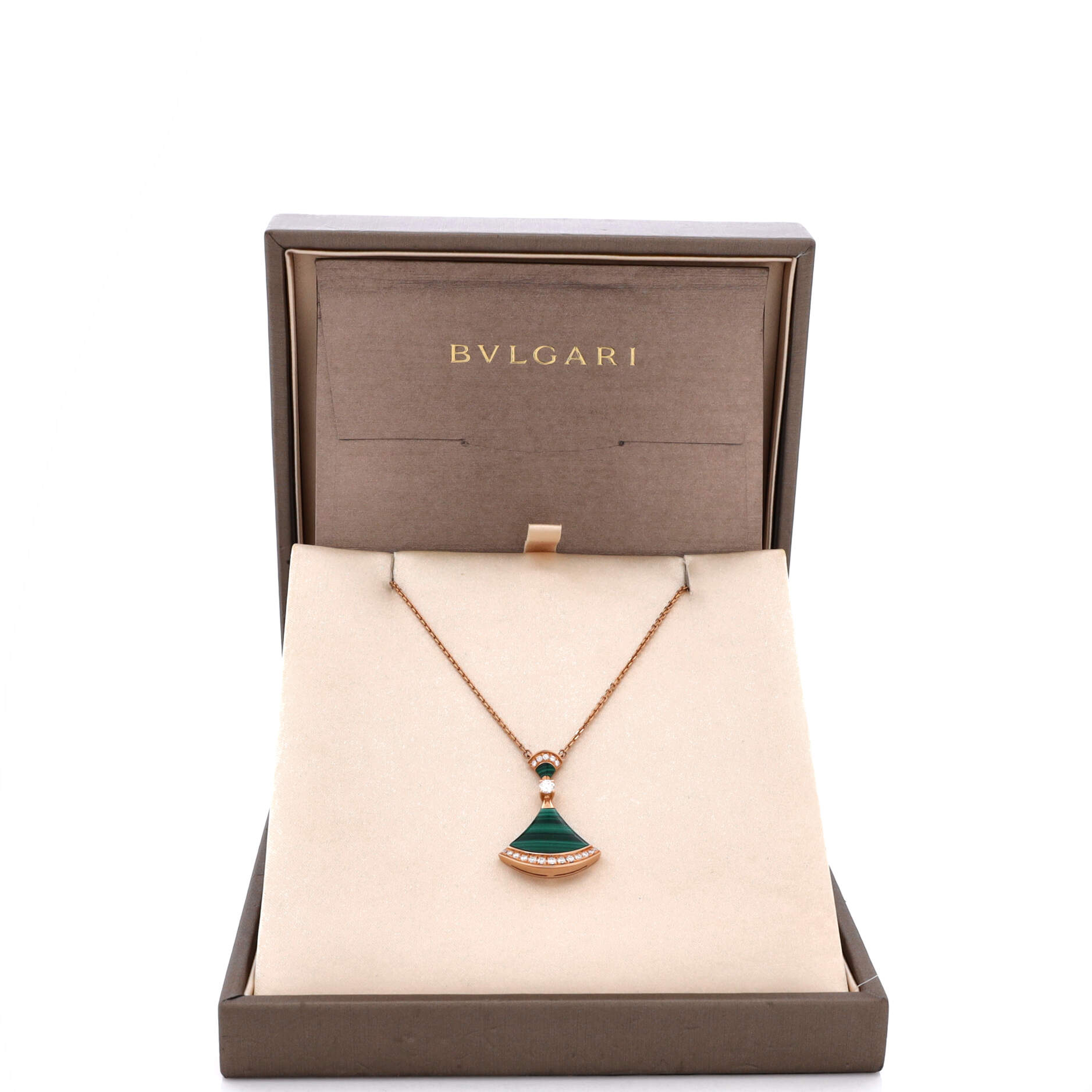 Divas' Dream Pendant Necklace 18K Rose Gold with Malachite and Diamonds Large