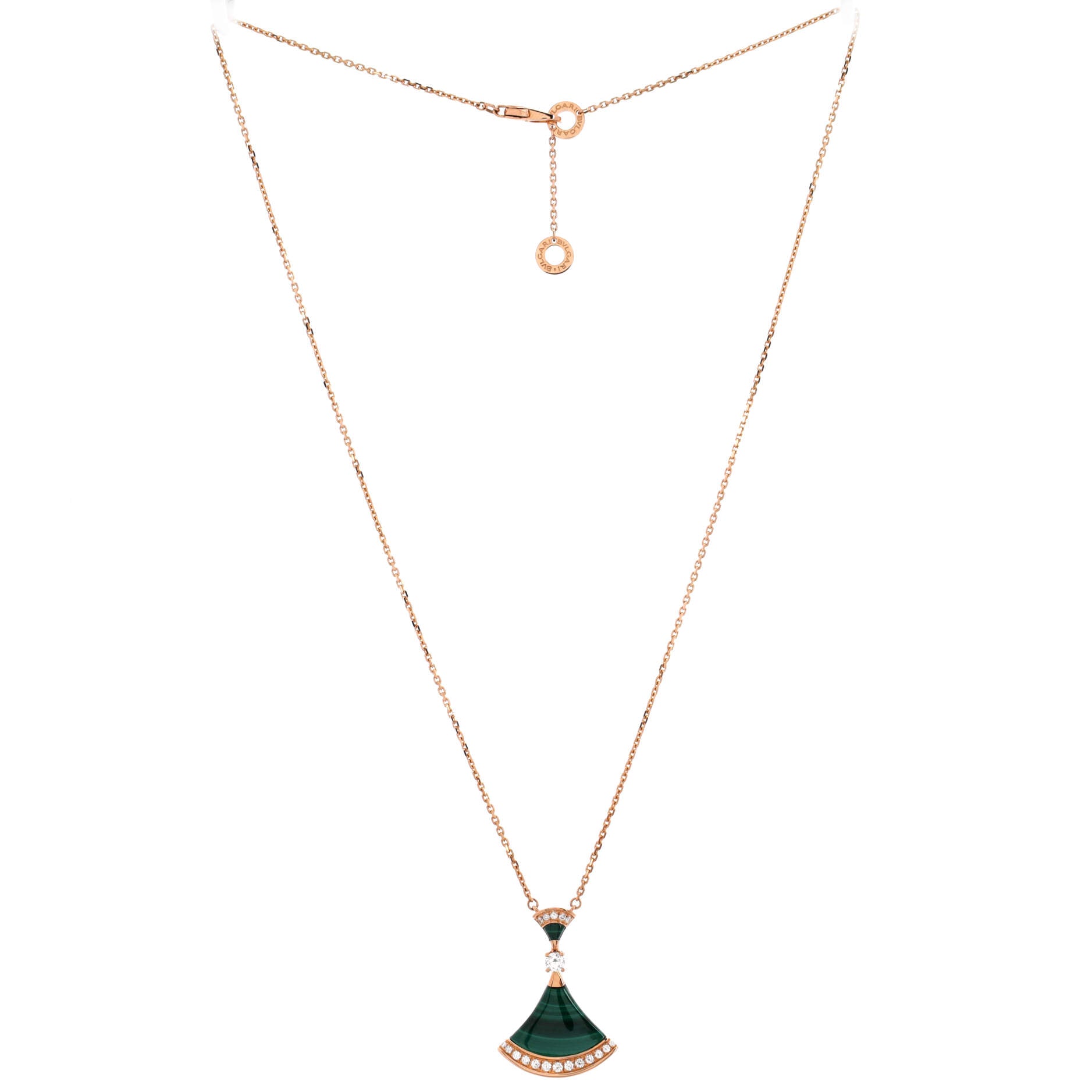 Divas' Dream Pendant Necklace 18K Rose Gold with Malachite and Diamonds Large