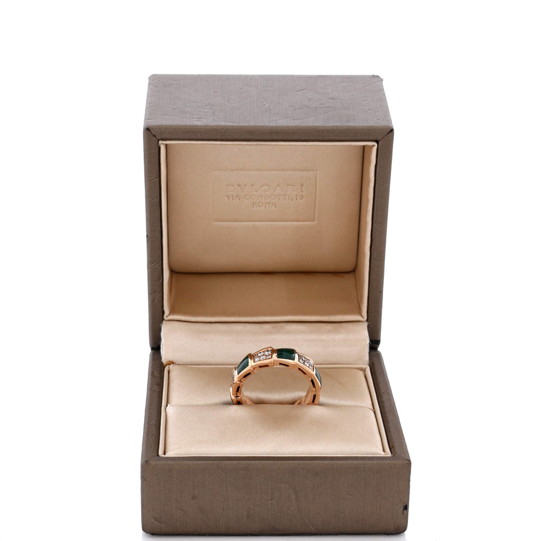 Serpenti Viper Ring 18K Rose Gold with Malachite and Diamonds Large