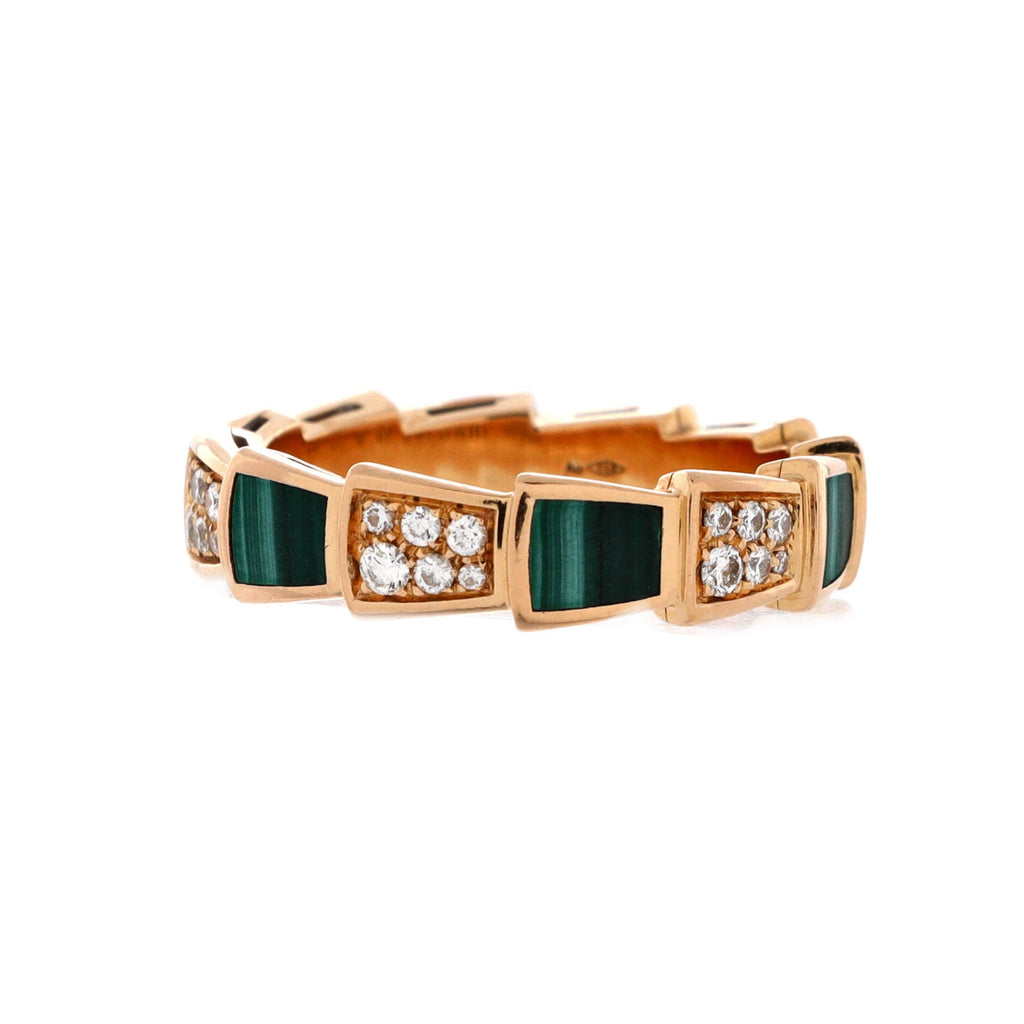 Serpenti Viper Ring 18K Rose Gold with Malachite and Diamonds Large