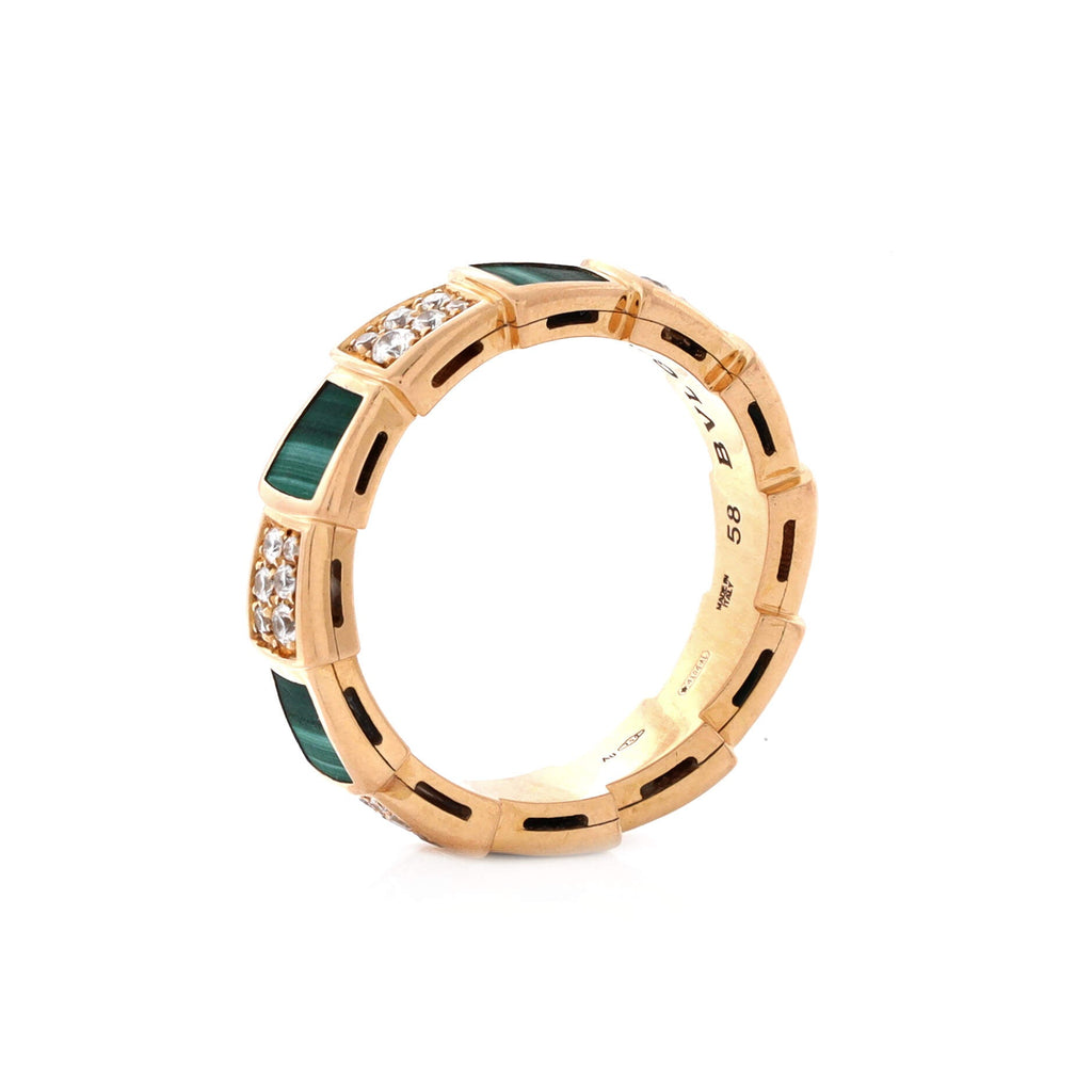 Serpenti Viper Ring 18K Rose Gold with Malachite and Diamonds Large