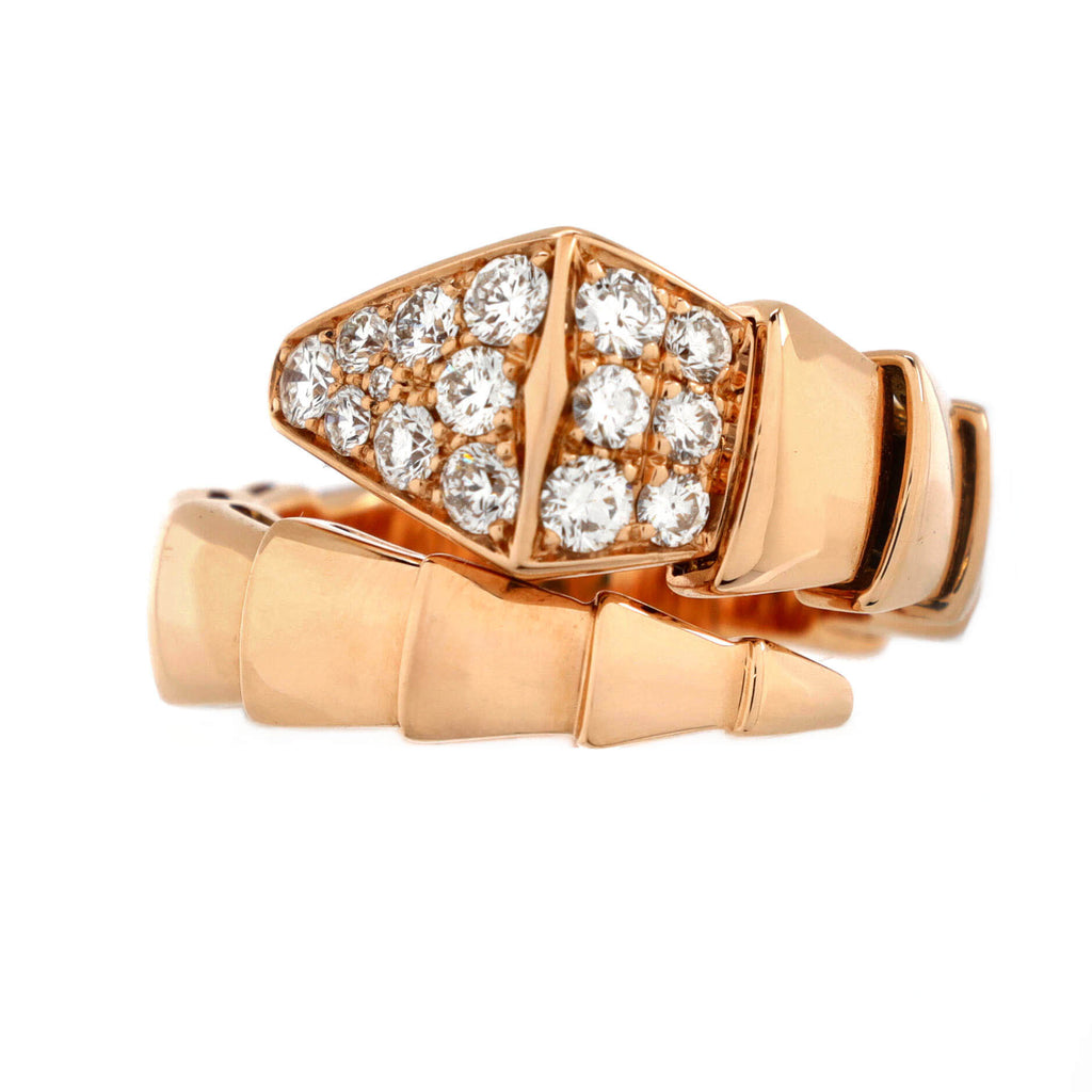 Serpenti Viper One-Coil Ring 18K Rose Gold with Diamonds Wide