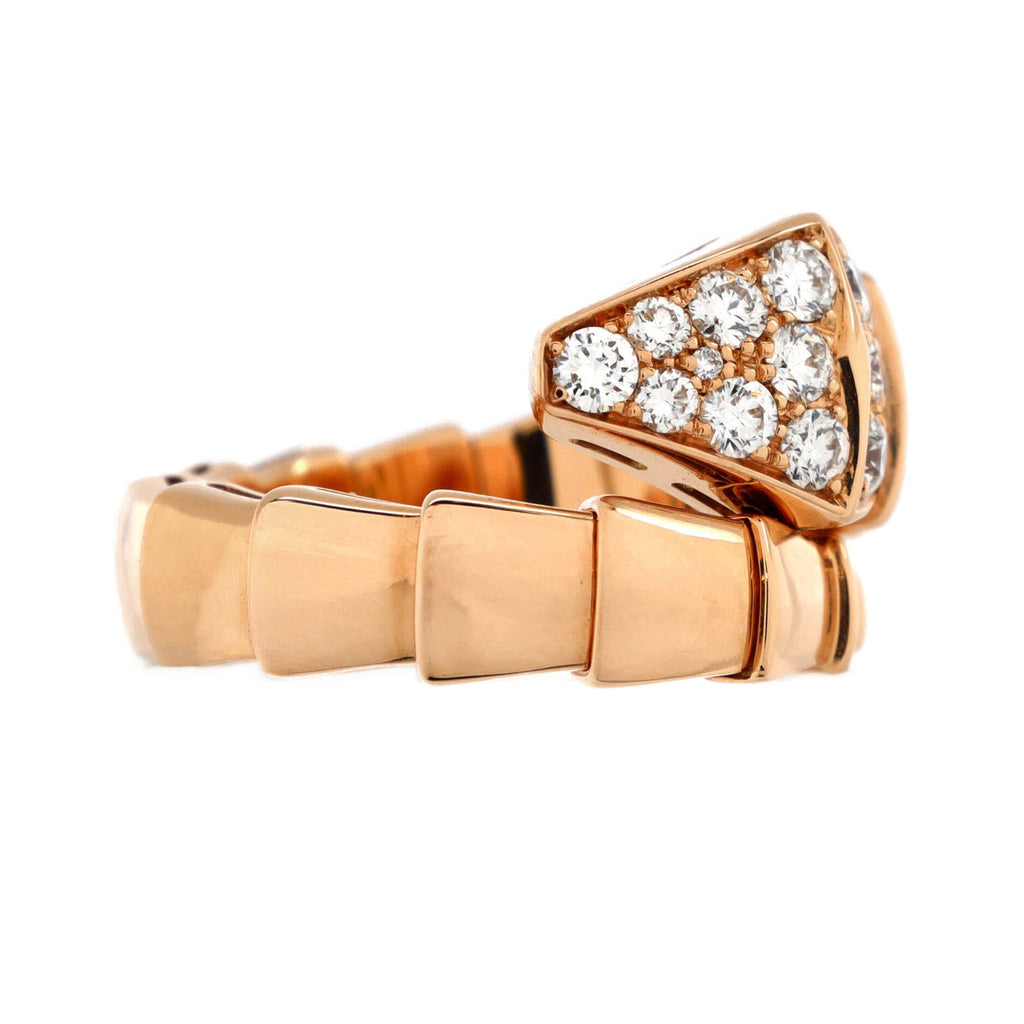 Serpenti Viper One-Coil Ring 18K Rose Gold with Diamonds Wide
