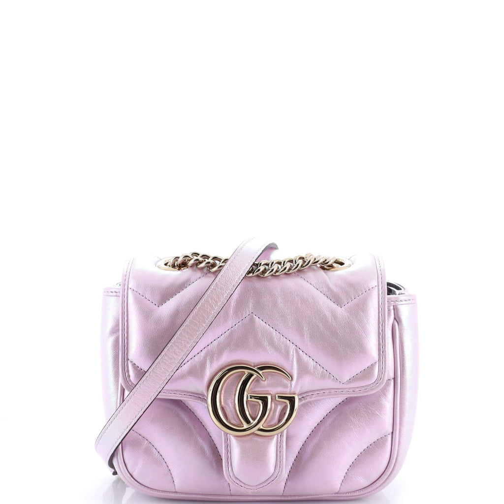 GG Marmont Square Flap Bag Chevron Iridescent Leather Mini