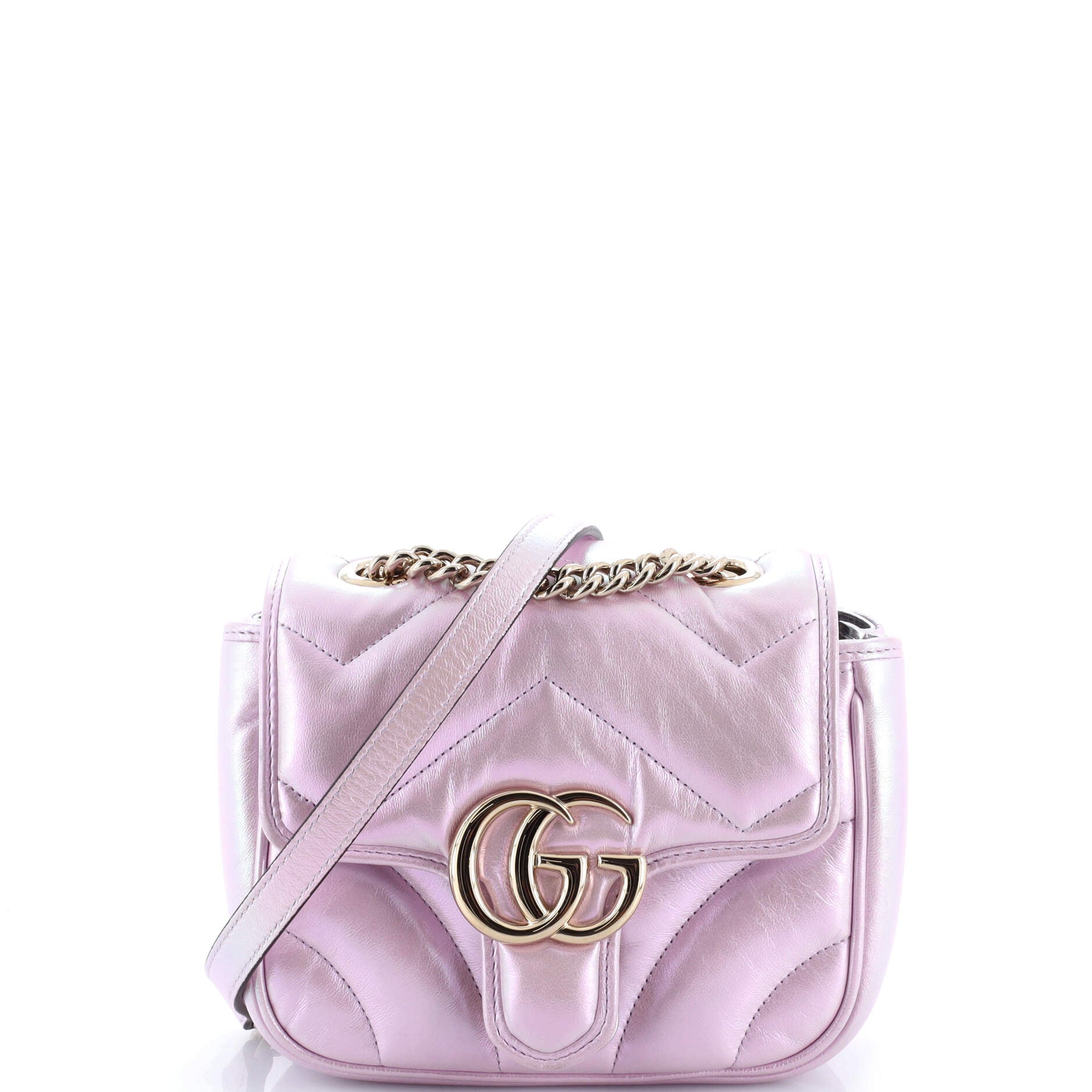 GG Marmont Square Flap Bag Chevron Iridescent Leather Mini