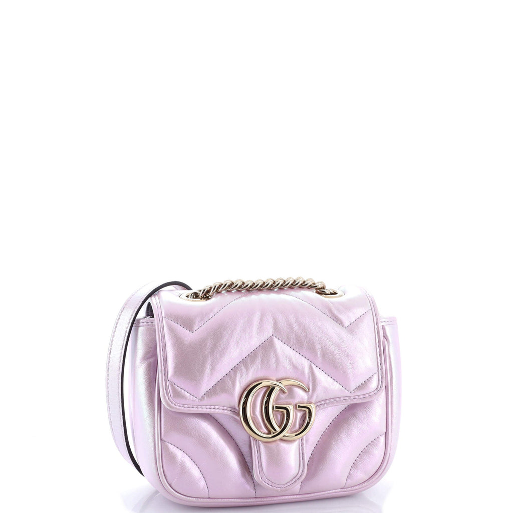 GG Marmont Square Flap Bag Chevron Iridescent Leather Mini